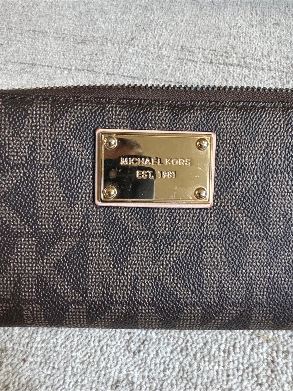 MICHAEL KORS Fulton Continental Zip-Around Wallet Brown MK Monogram